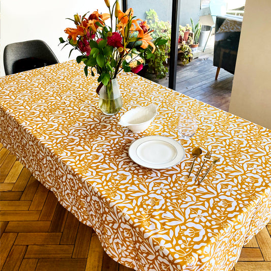 Mantel flores mostaza