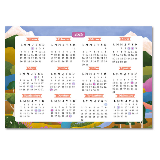 Calendario 2026 con imán para el refrigerador
