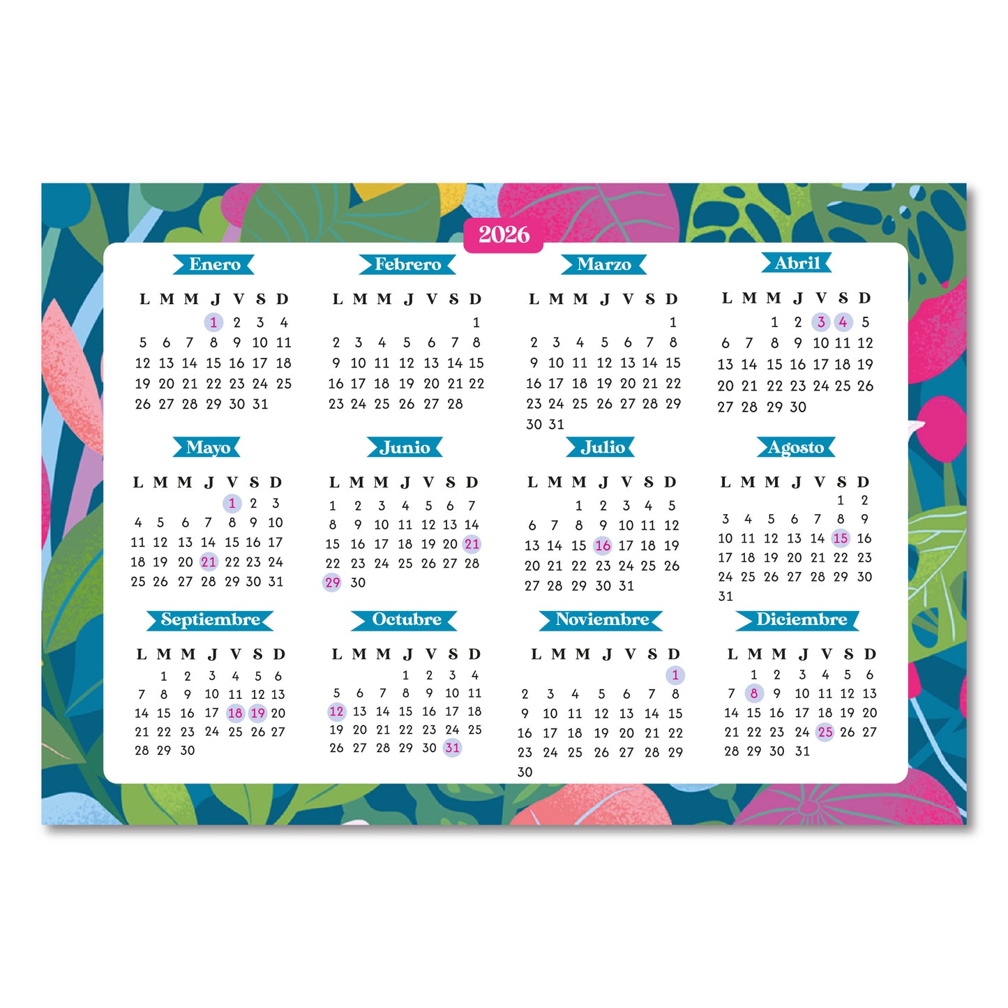 Calendario 2026 con imán para el refrigerador