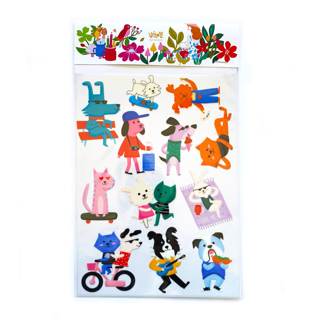 Sticker transferibles DTF UV - Set diseños Perritos y Gatos