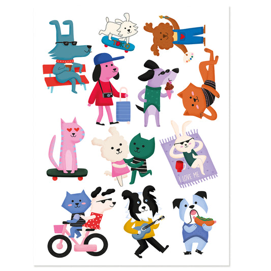 Sticker transferibles DTF UV - Set diseños Perritos y Gatos