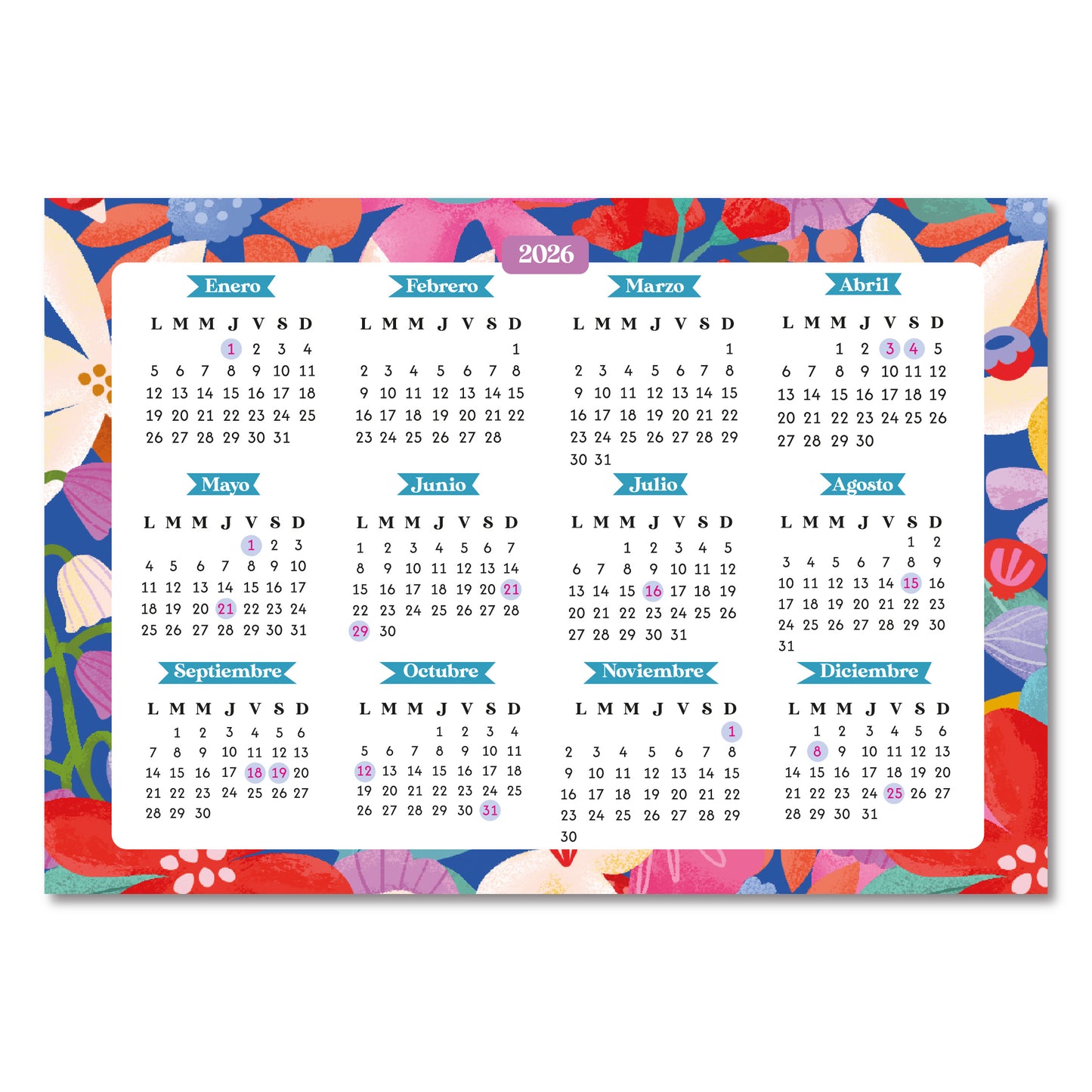 Calendario 2026 con imán para el refrigerador