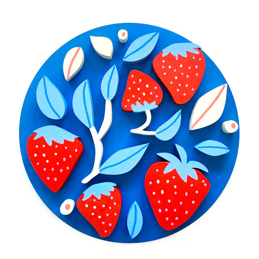 Figura decorativa MDF frutillas grandes con azul