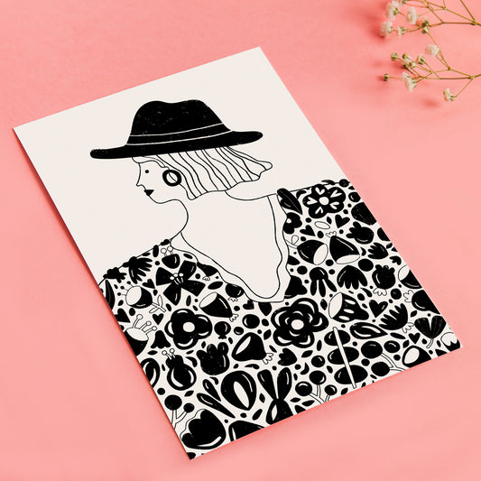 Postal mujer con sombrero