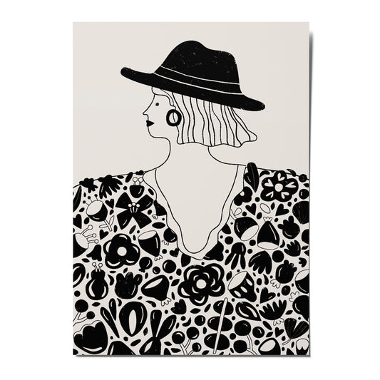 Postal mujer con sombrero