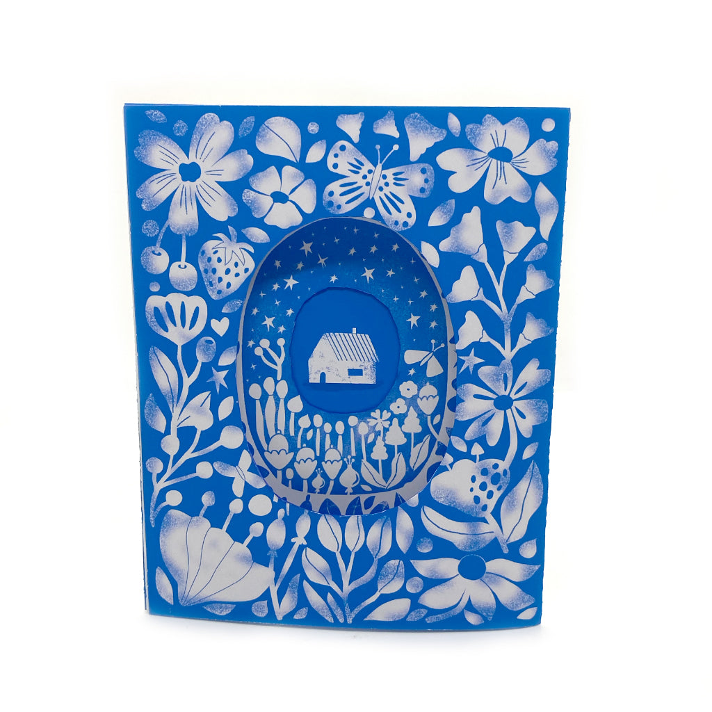 Tarjeta Casita fondo azul