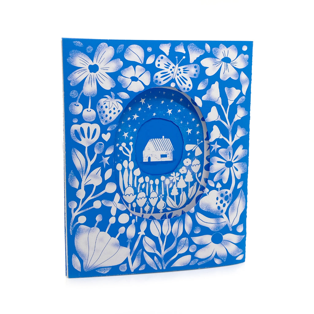 Tarjeta Casita fondo azul