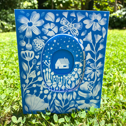 Tarjeta Casita fondo azul